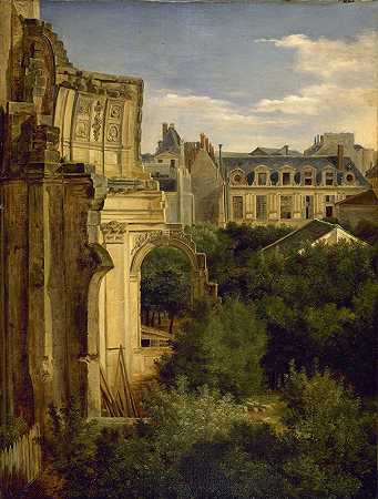 废墟圣路易斯卢浮宫教堂和朗格维尔`Ruines de léglise Saint~Louis~du~Louvre et hôtel de Longueville (1833) by Lina Jaunez