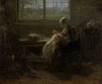 ;做母亲的快乐`The Joy of Motherhood (1890) by Jozef Israëls