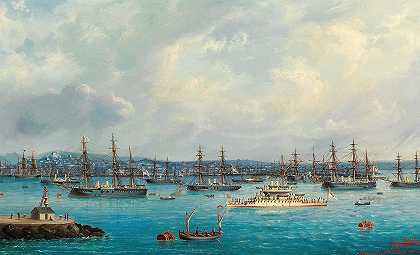 1881年在的里雅斯特的英国中队`Englische Eskadre in Triest 1881 (1881) by Ludwig Rubelli von Sturmfest