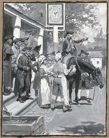 他在风向标处停了下来`He Stops at the Sign of the Weathervane (ca. 1881) by Howard Pyle