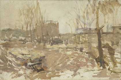 德克莱克斯特拉特的建筑工地`Bouwterrein aan de De Clercqstraat (c. 1880 ~ c. 1923) by George Hendrik Breitner