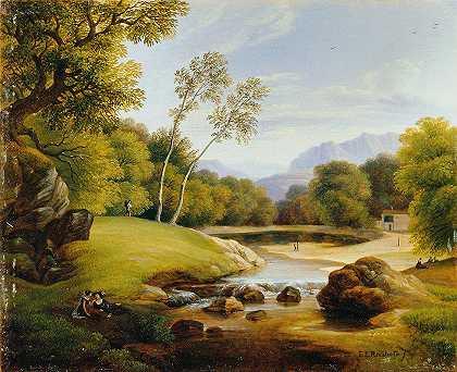 风景中的情侣`Paar in Landschaft (1819) by Friedrich Philipp Reinhold