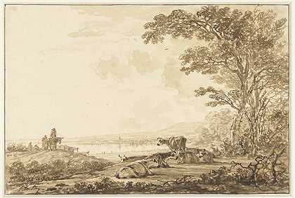 有休息牛的河流景观`Rivierlandschap met rustend vee (1766 ~ 1815) by Jacob van Strij