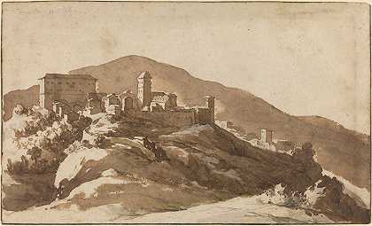 阿尔巴诺附近的萨维利景观`A View of Savelli near Albano by Jan de Bisschop