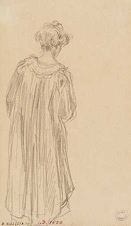 穿着长袍的女人，从后面看`Femme en peignoir, vue de dos (1895 ~ 1905) by Frédéric Houbron