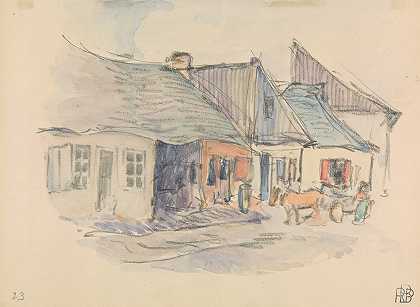 街景波兰奥帕托·凯莱基`Street Scene; Opatow Kelecki, Poland (ca. 1907) by Robert Polhill Bevan