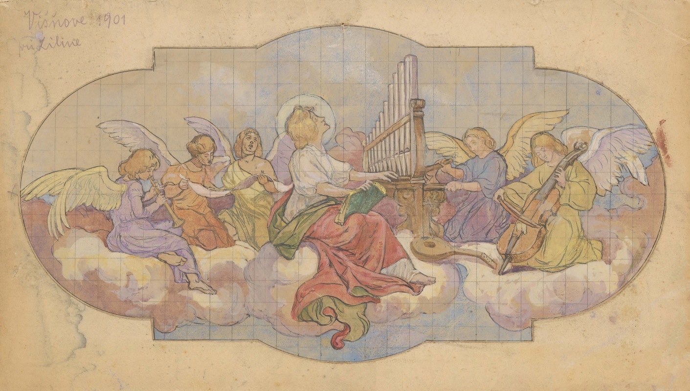 天使合唱团`Angelic Choir (1901) by Jozef Hanula