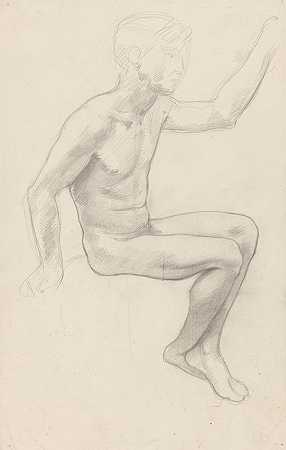 赤裸着手臂坐着的男孩`Zittende naakte jongen met opgeheven arm (1878 ~ 1938) by Richard Nicolaüs Roland Holst