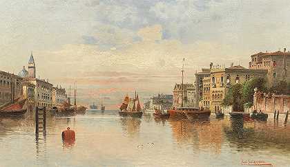 威尼斯，运河景观`Venice, a View of a Canal by Karl Kaufmann
