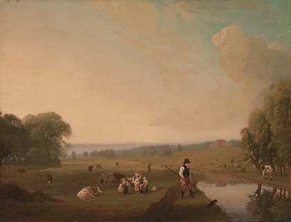 Theobald赫特福德郡s公园`A View of Theobalds Park, Hertfordshire by John James Chalon