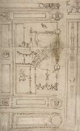 怪诞的墙面装饰设计`Design for Grotesque Wall Decoration (early 16th century) by Perino Del Vaga