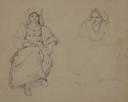 两个意大利女人坐着`Deux italiennes assises by Jacques-Raymond Brascassat