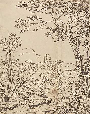 树木和远处的城堡`Trees and a Distant Castle by Joseph Farington