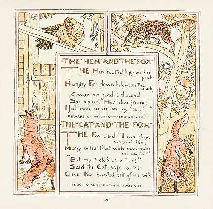母鸡和狐狸，猫和狐狸`The Hen and the Fox, The Cat and the Fox (1908) by Walter Crane