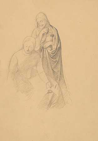 两位女性对这幅画的研究安葬（变体）`Study of two women to the painting Entombment (variant) (1850) by Józef Simmler