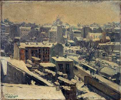 雪地下的蒙马特（新赛马场的位置）`Montmartre sous la neige (emplacement du nouvel hippodrome) (1898) by Joseph Le Pan de Ligny