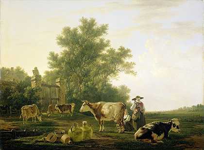 挤奶时间`Milking Time (1800 ~ 1815) by Jacob van Strij