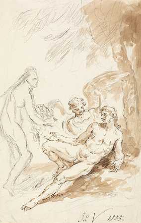 拉斐尔《亚当与夏娃之旅》，来自弥尔顿天堂`Raphaels Visit to Adam and Eve, from Miltons Paradise by John Vanderbank