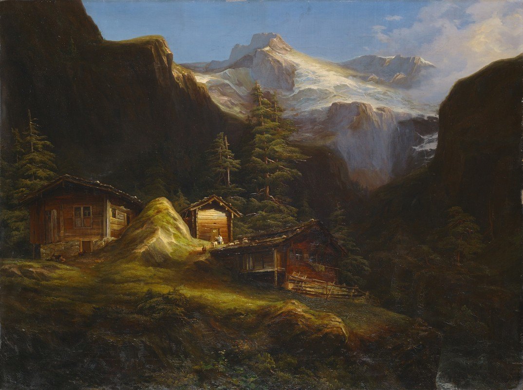 Schächental的阿尔普·布伦尼塔尔`Alp Brunnital at the Schächental (1850) by Albert Müller