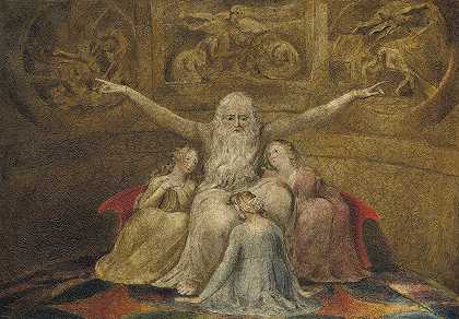 约伯和他的女儿们`Job and His Daughters (1799~1800) by William Blake