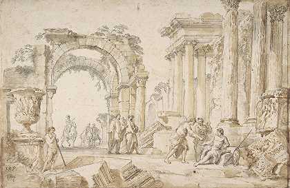 古典遗迹中的人物`Figures in Classical Ruins (1691–1765) by Giovanni Paolo Panini