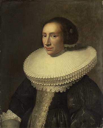 一位留着褶边的女士的肖像`Portrait of a Lady with a Ruff (1638) by Michiel Jansz. Van Mierevelt