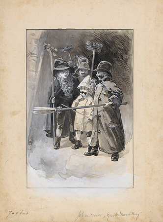 五个孩子盛装打扮`Vijf verklede kinderen (1870 ~ 1937) by Willem Wenckebach