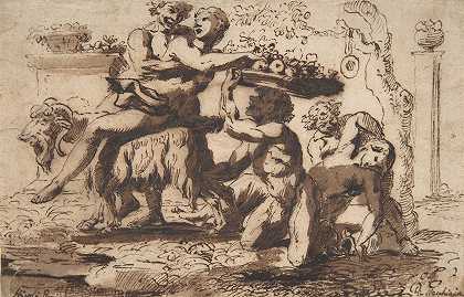 酒神的`Bacchanal (ca. 1635–36) by Nicolas Poussin