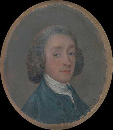 一个头发上有粉的年轻人的肖像`Portrait of a Young Man with Powdered Hair by Thomas Gainsborough