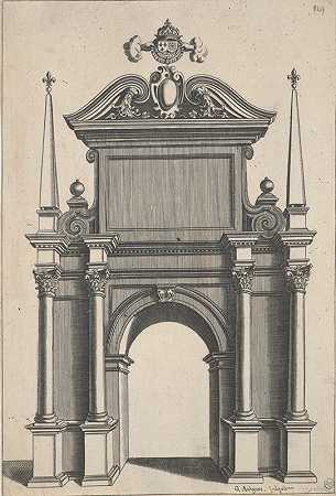 科林斯柱式拱门的建筑设计`Architectural Design for an Arch with Corinthian Columns (ca. 1625) by G. Autguers