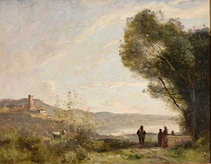 地中海沿岸的记忆`Souvenir des rives méditerranéennes (ca 1873) by Jean-Baptiste-Camille Corot
