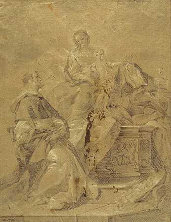 圣母与圣婴，锡耶纳的圣凯瑟琳和圣多米尼克`Virgin and Child, Saint Catherine of Siena and Saint Dominic (from 1740 until 1753) by Corrado Giaquinto