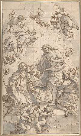 基督将东道主交给一位圣洁的女修道院院长`Christ Giving the Host to a Holy Abbess (1690) by Giovanni Battista Gaulli