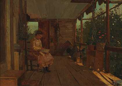 剥豌豆的女孩`Girl Shelling Peas (1873) by Winslow Homer