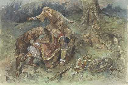 受伤的阿达尔伯特被抬走了`Gewonde Adalbert wordt weggedragen (1824 ~ 1894) by Charles Rochussen