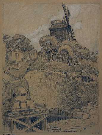 蒙马特山顶的磨坊`Un moulin, dans le haut de Montmartre (1926) by Ferdinand Boberg