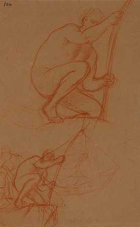 两项研究男人举起瓷砖`Deux études dhomme soulevant un carrelet (1854~1855) by Pierre Puvis de Chavannes