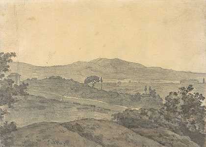 远处建筑的景观`Landscape with Distant Buildings (1774–75) by Joseph Wright of Derby