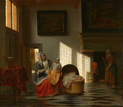 室内与母亲和孩子，以及乔伊妈妈`Interior with mother and child, Mother joy (1665 – 1668) by Pieter De Hooch