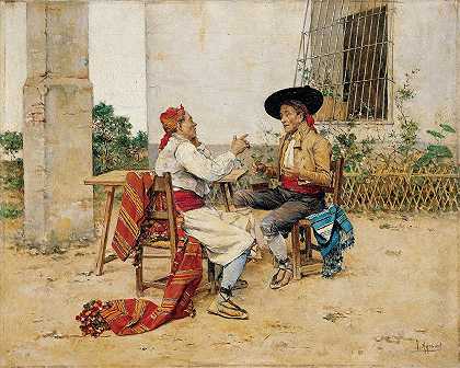 瓦伦西亚胡尔塔的两名居民`Two Inhabitants of the Valencia Huerta by Joaquín Agrasot