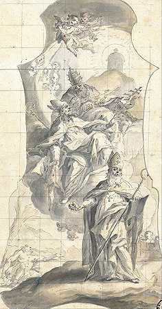 圣尼古拉斯、马丁和厄本`Saints Nicholas, Martin and Urban (1750) by Meinrad von Aw