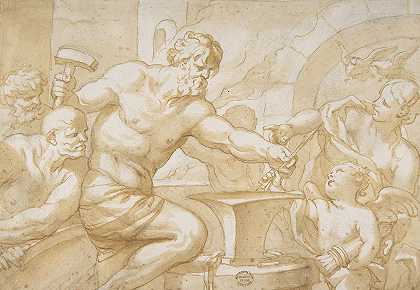 维纳斯和丘比特在瓦肯s锻造`Venus and Cupid in Vulcans Forge (1627–1703) by Domenico Piola