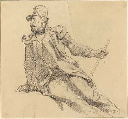坐着的士兵`A Seated Soldier by Hippolyte Bellangé
