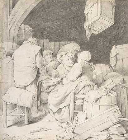 农民们聚集在一家客栈里`Peasants Gathered at an Inn (mid~17th century) by Cornelis Pietersz. Bega