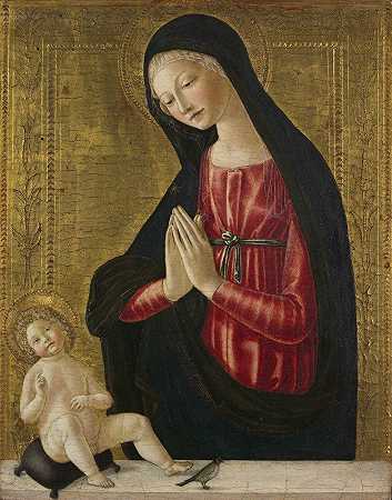 女子和小金雀`Virgin and Child with a Goldfinch (c. 1490) by Neroccio De; Landi