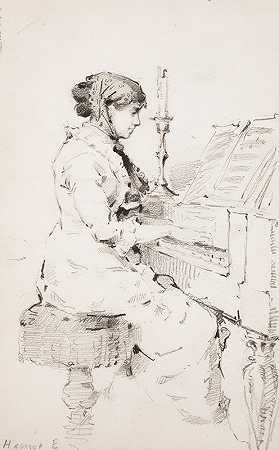 汉娜·埃斯特兰德·o.s·卢潘德（艺术家的表弟）弹钢琴`Hanna Estlander o.s. Lupander [taiteilijan serkku] soittaa pianoa (1879 ~ 1880) by Helene Schjerfbeck