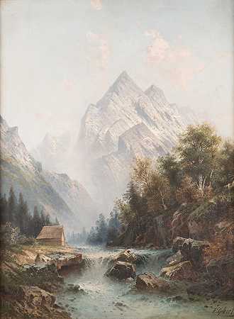 山间的小溪`Wild stream in the mountains by Karl Kaufmann