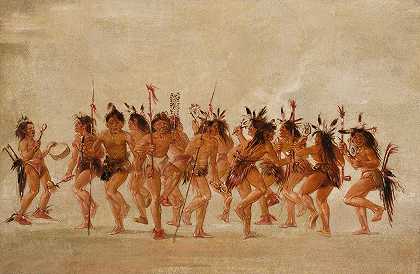 乞丐提顿河河口的舞蹈`Beggars Dance, Mouth of Teton River (1835~1837) by George Catlin