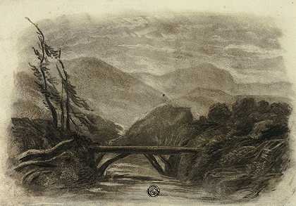 山涧小桥I`Mountain Stream with Small Bridge I (c. 1855) by Elizabeth Murray