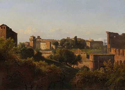 从帕拉廷宫俯瞰圆形竞技场和君士坦丁拱门`View of the Colosseum and the Arch of Constantine from the Palatine (ca. 1822–24) by Jean-Charles Joseph Rémond